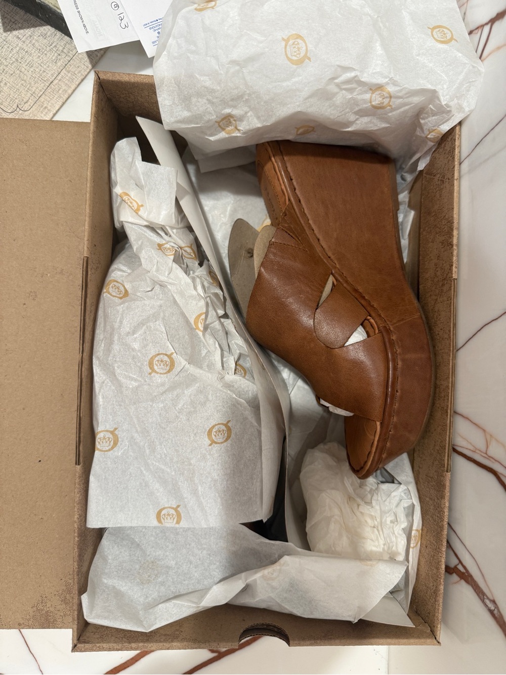 Born Nikki Brown Leather Cross-Strap Wedge Sandal, size 10 - Picture 2 of 3